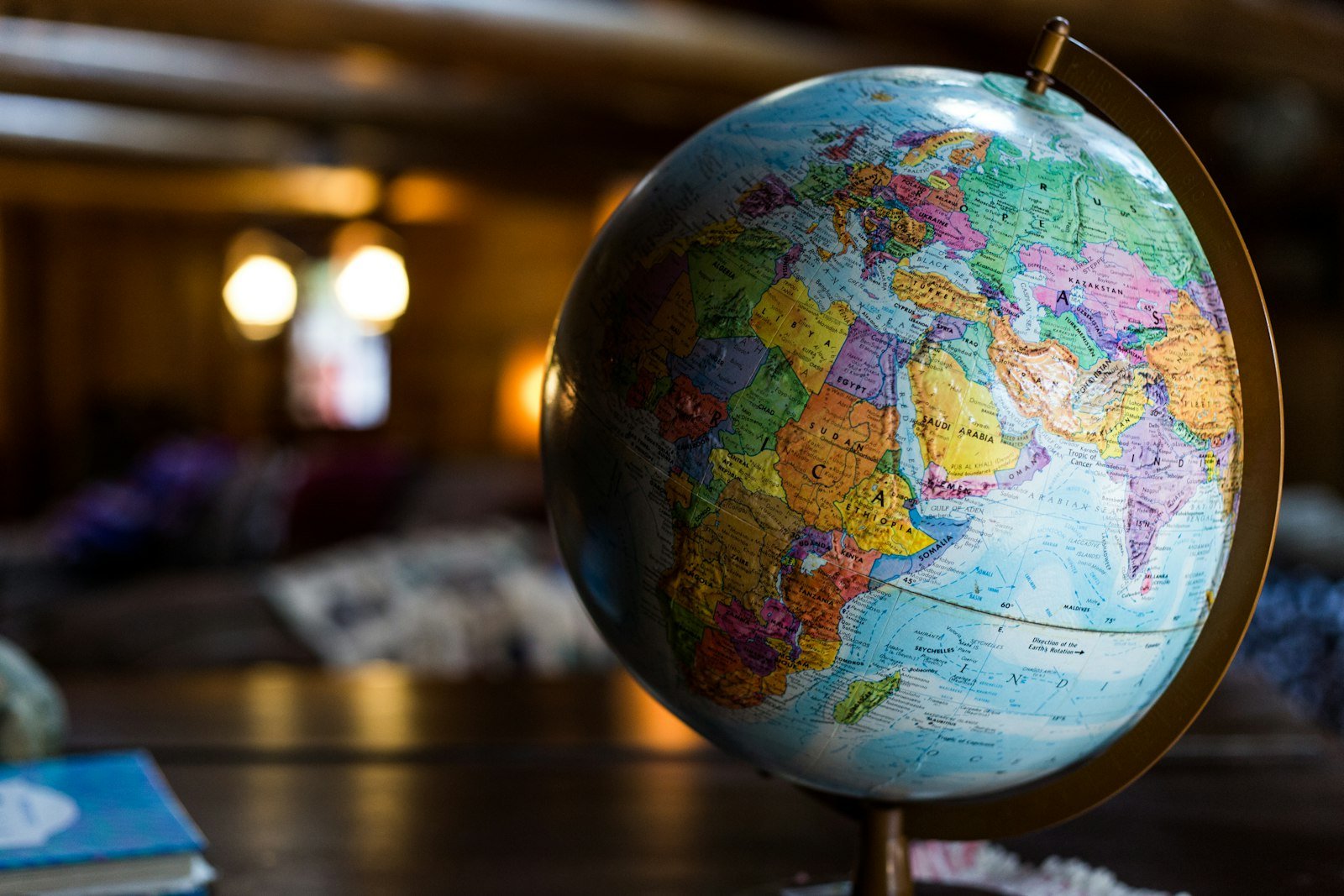 Desk globe on a table, representing global website audiences
