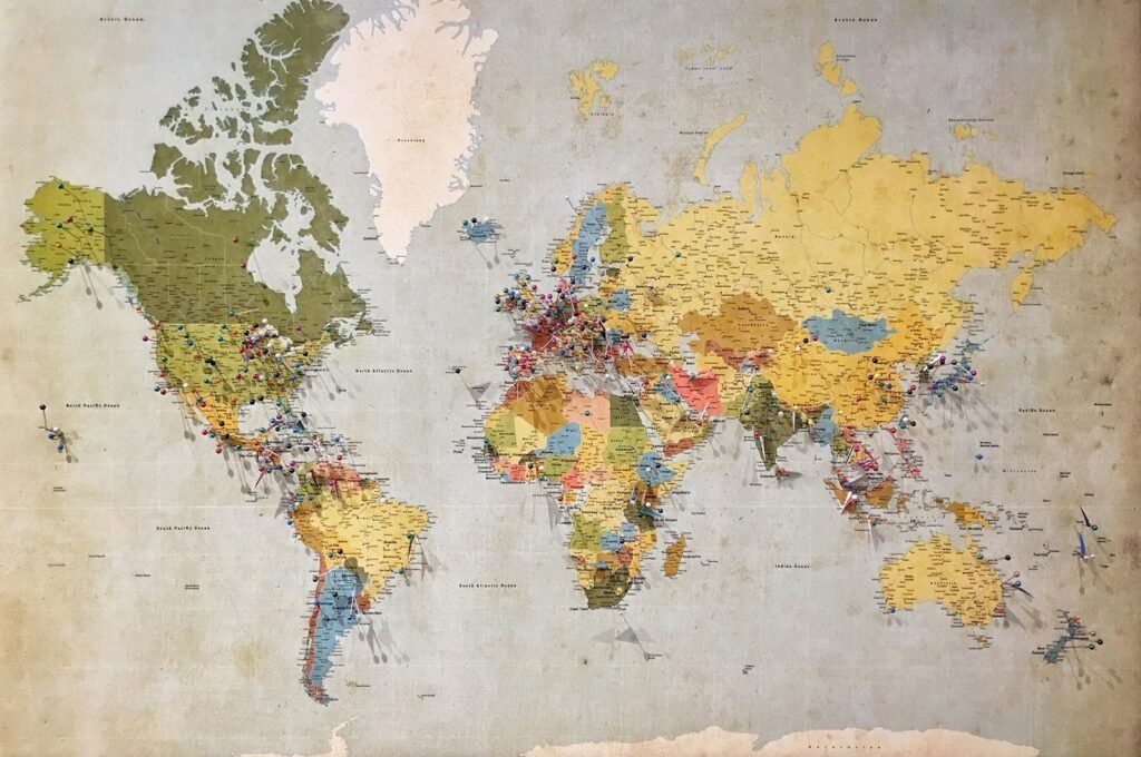 Colourful world map showing countries for international SEO